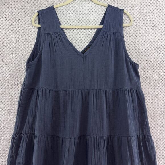 Quince Dress Womens XL Indigo Blue 100% Organic Cotton Gauze Tiered Maxi V-Neck - Picture 3 of 9